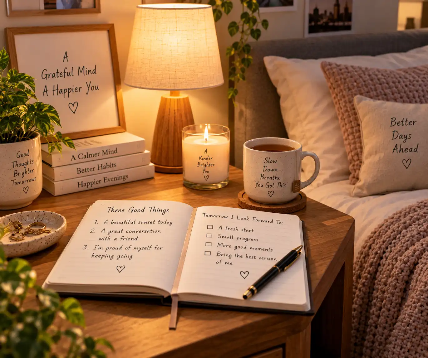 Evening journal for reflecting on positive moments