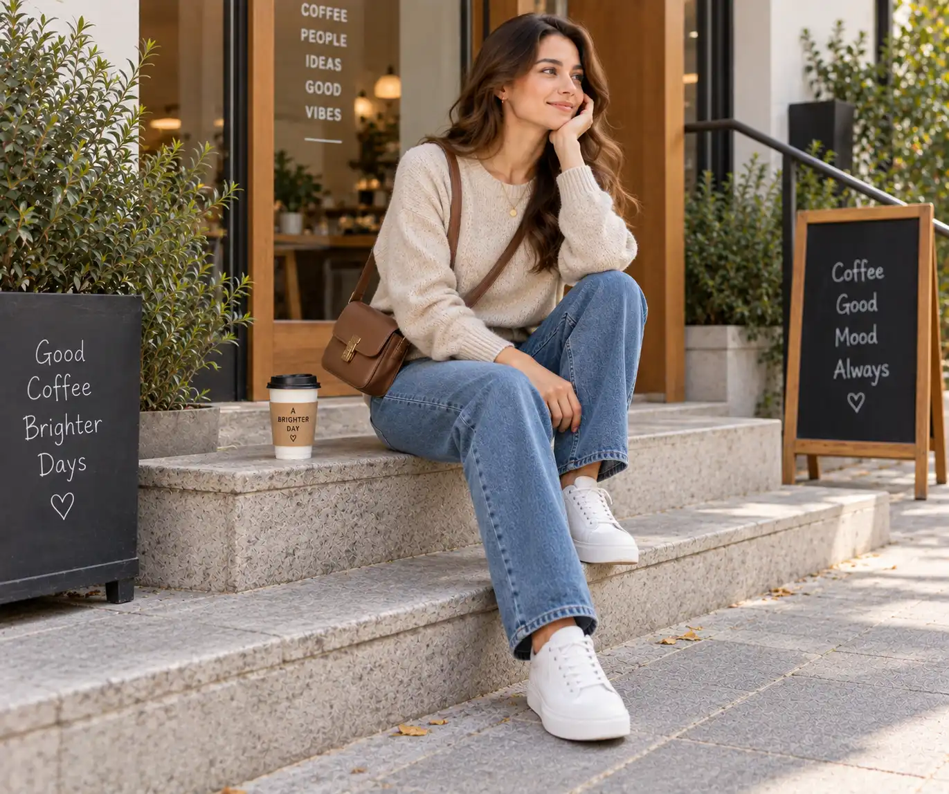 Cozy sweater with straight-leg jeans