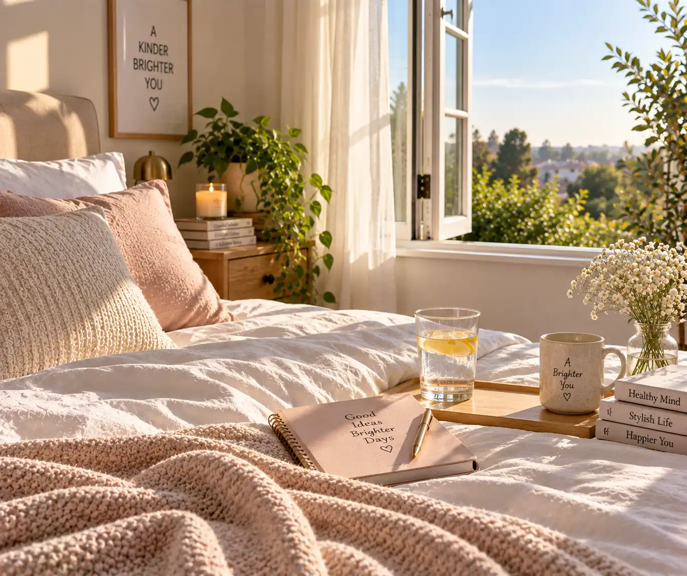 Simple morning routine with a journal and natural light