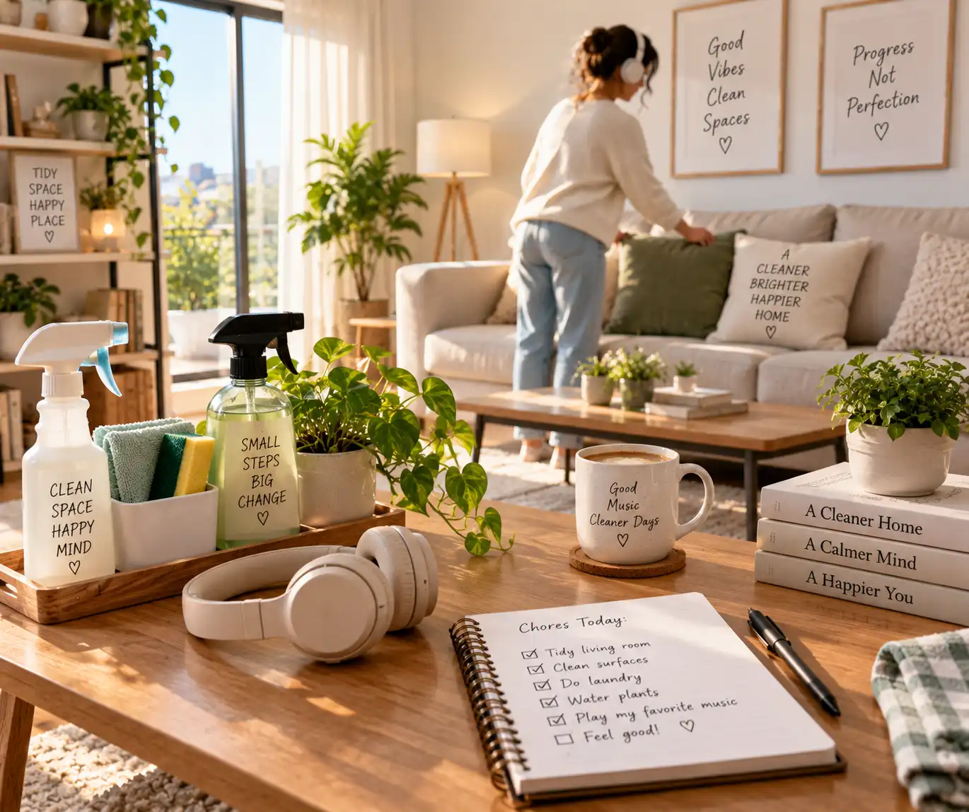 Making everyday cleaning more enjoyable with music and coffee