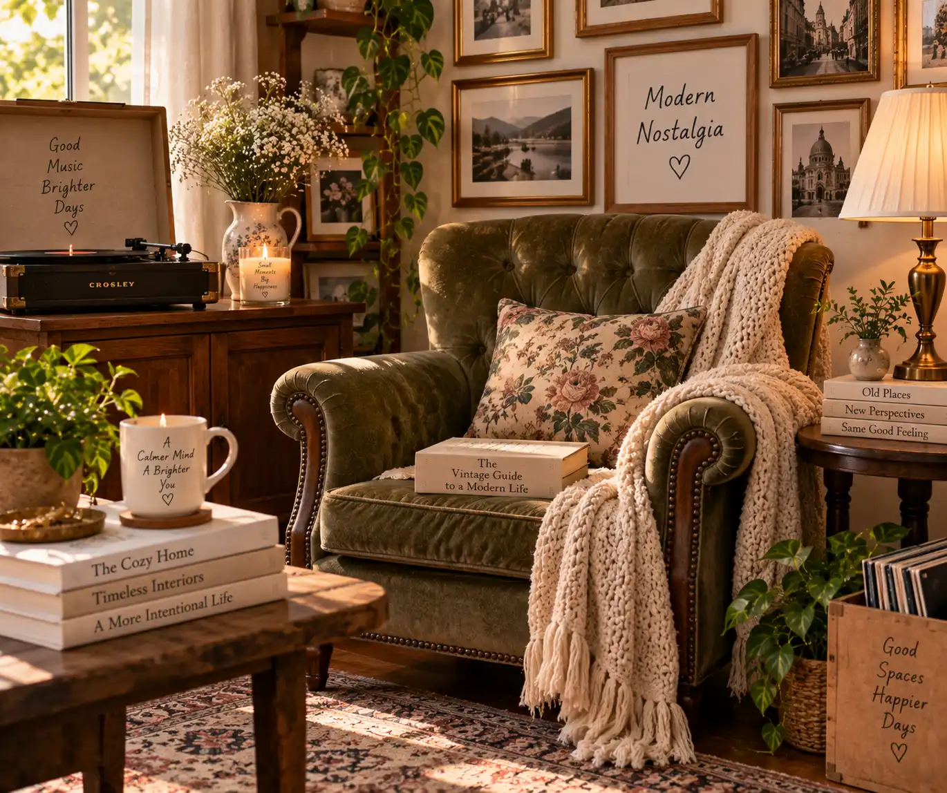 Cozy vintage-inspired room with nostalgic decor