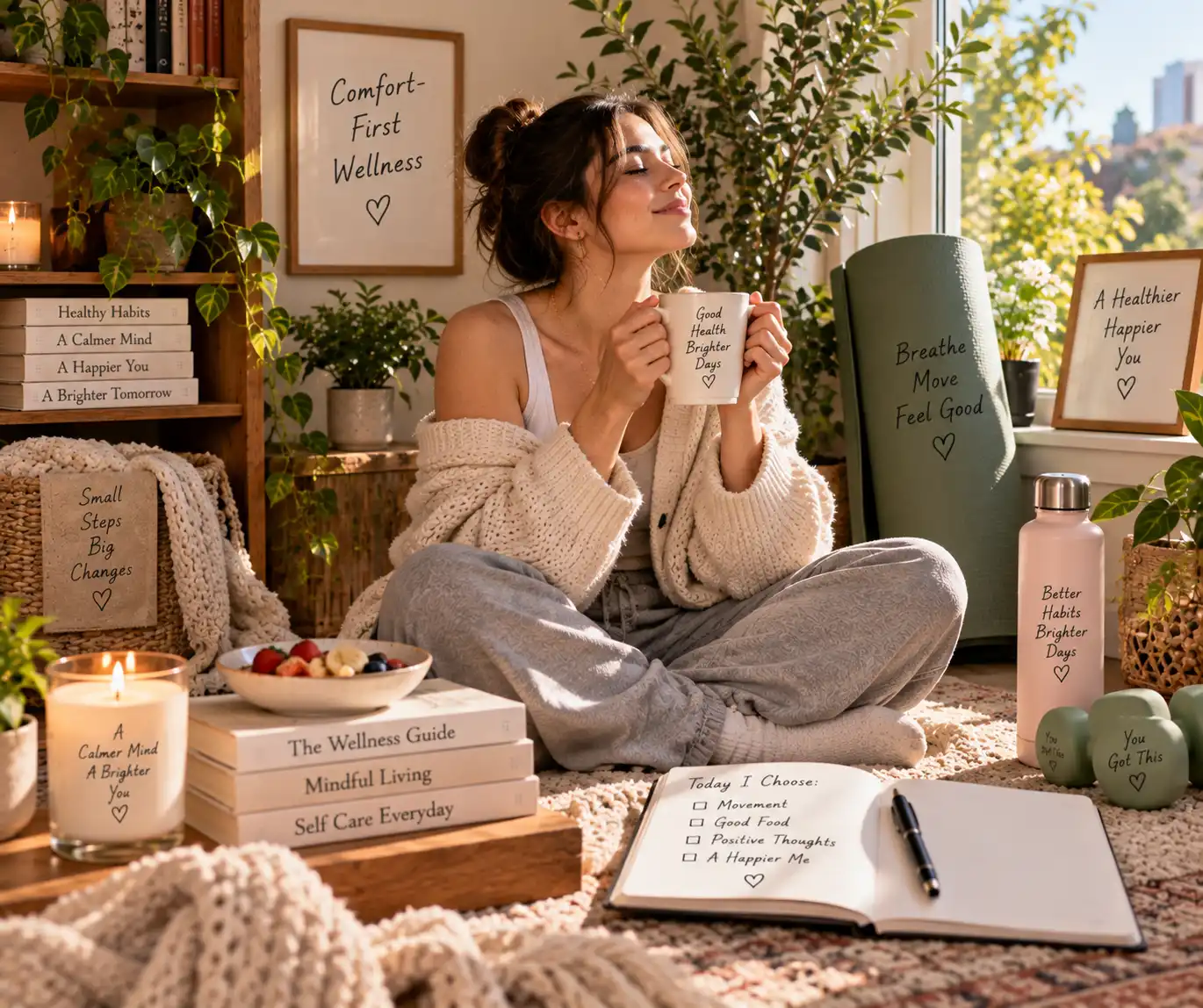 Simple comfort-focused wellness routine at home