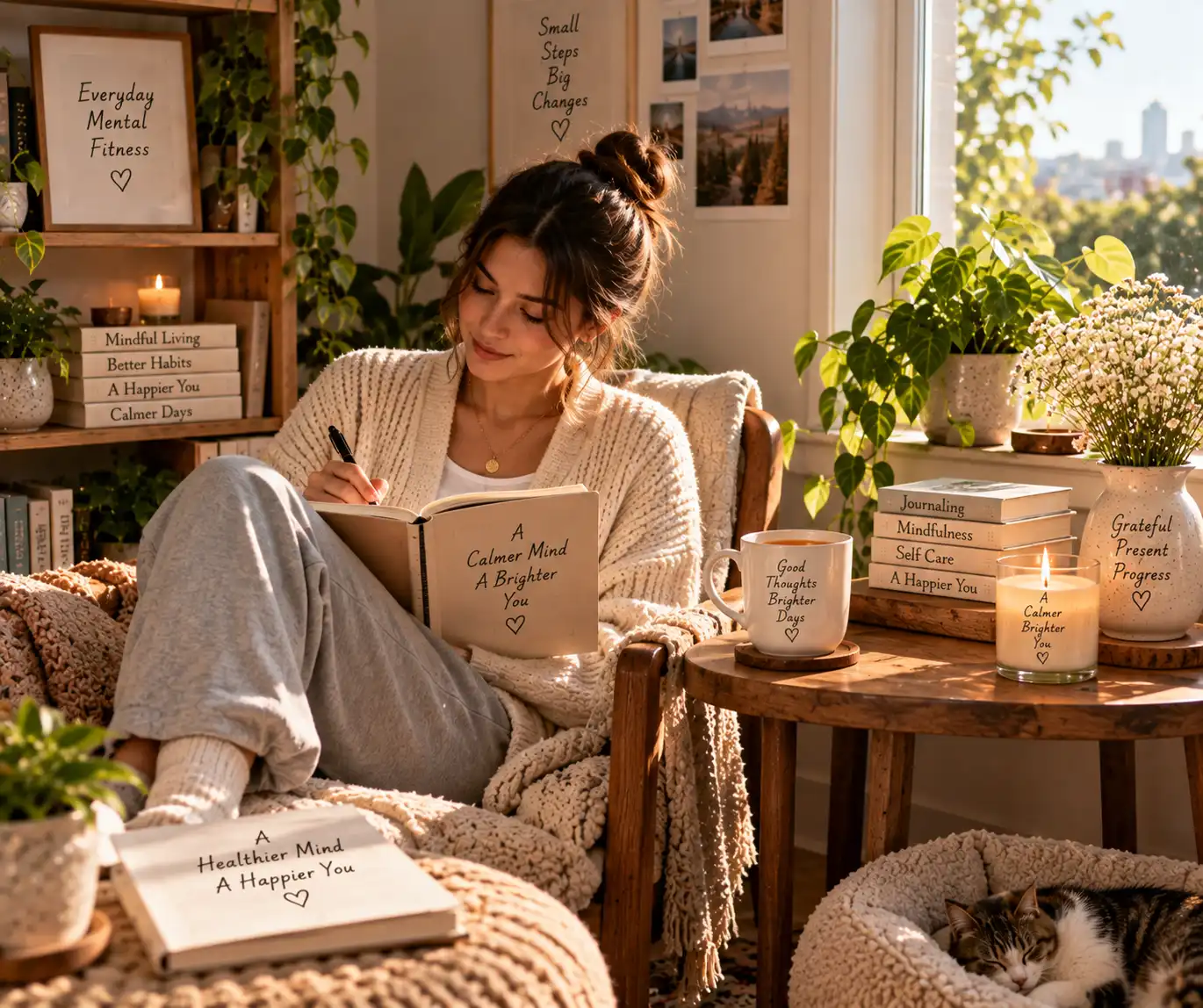 Quiet journaling and mindfulness routine at home
