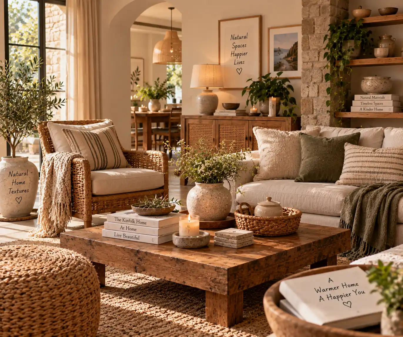 Natural textures and materials in a warm home interior