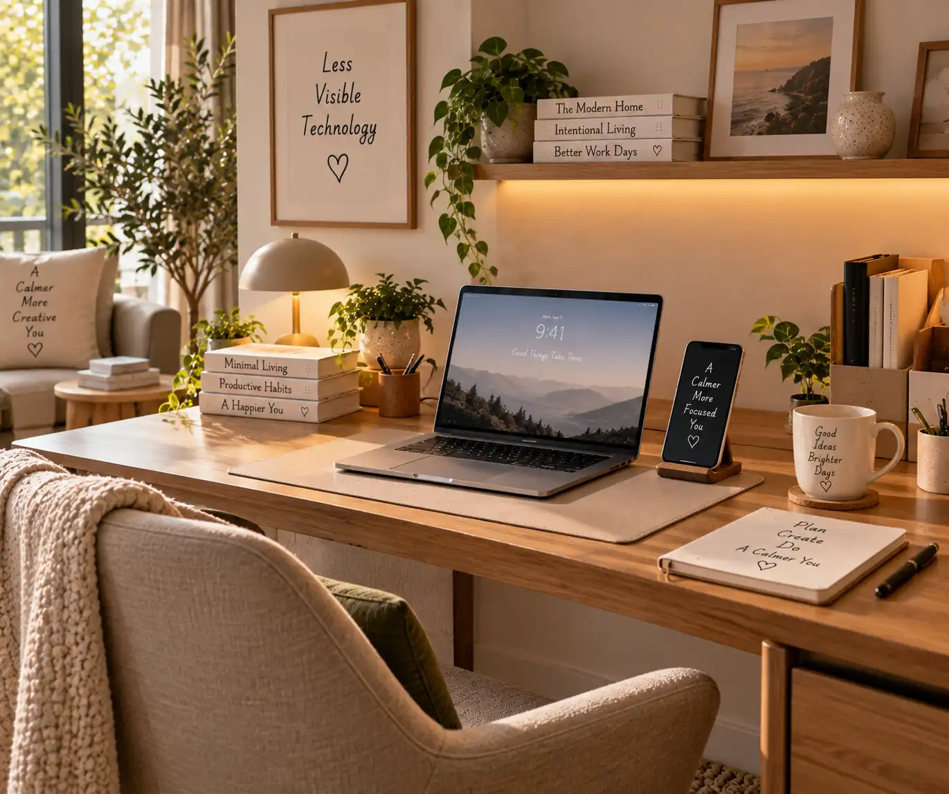 Minimal home workspace with neatly organized technology