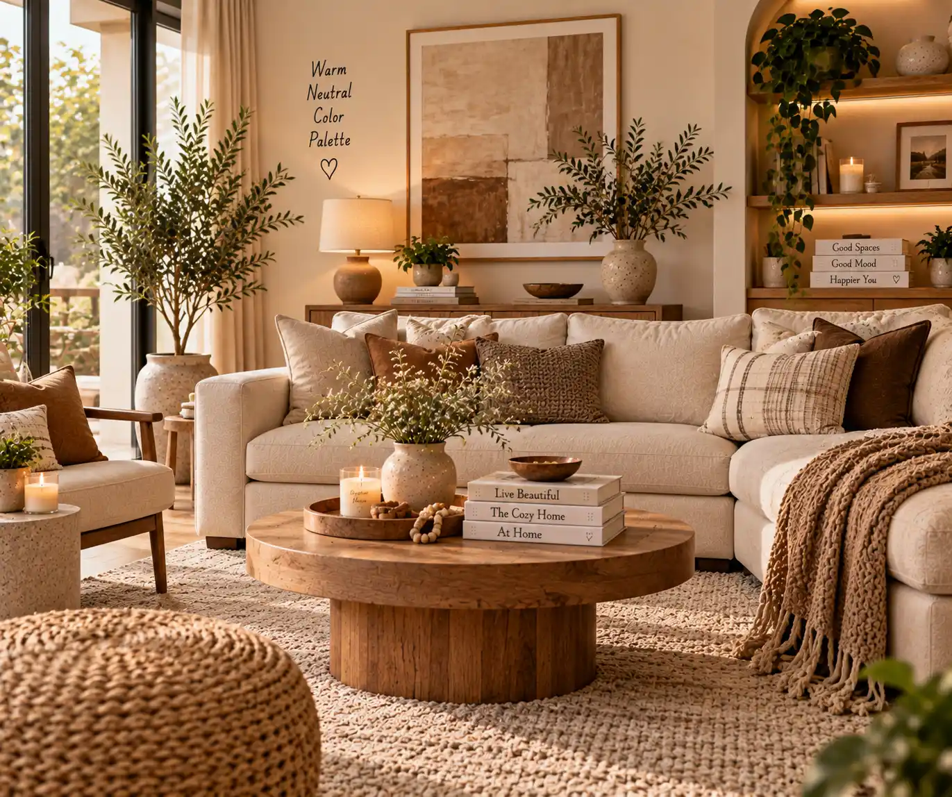 Warm neutral living room with beige and cream decor