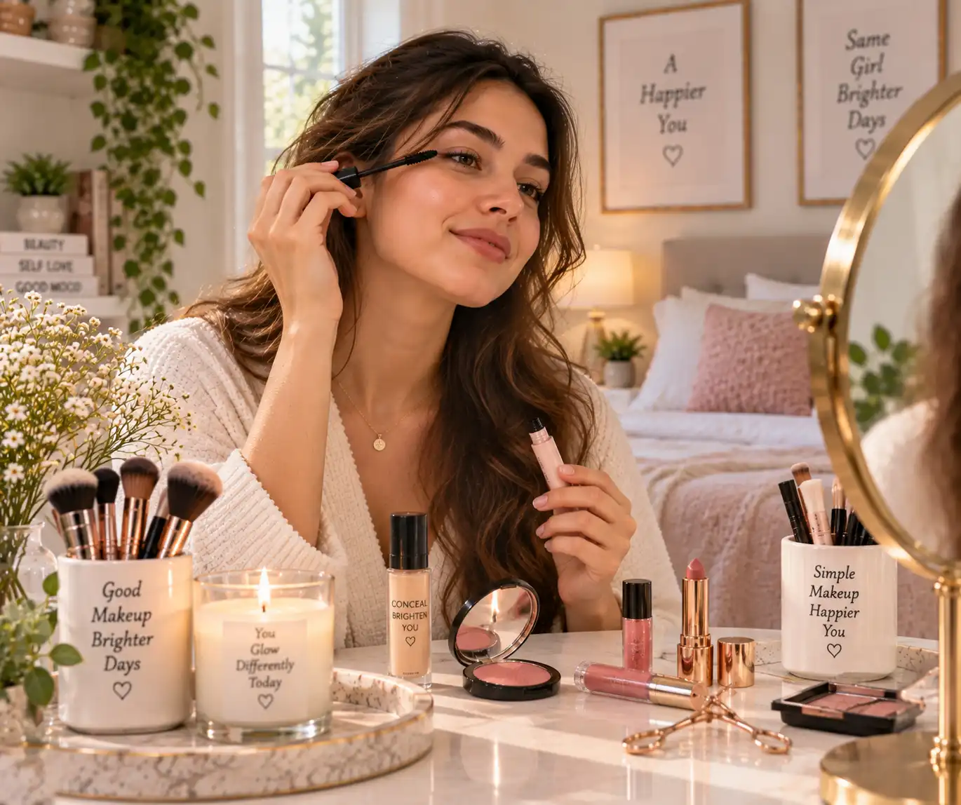 Woman creating a simple natural everyday makeup look