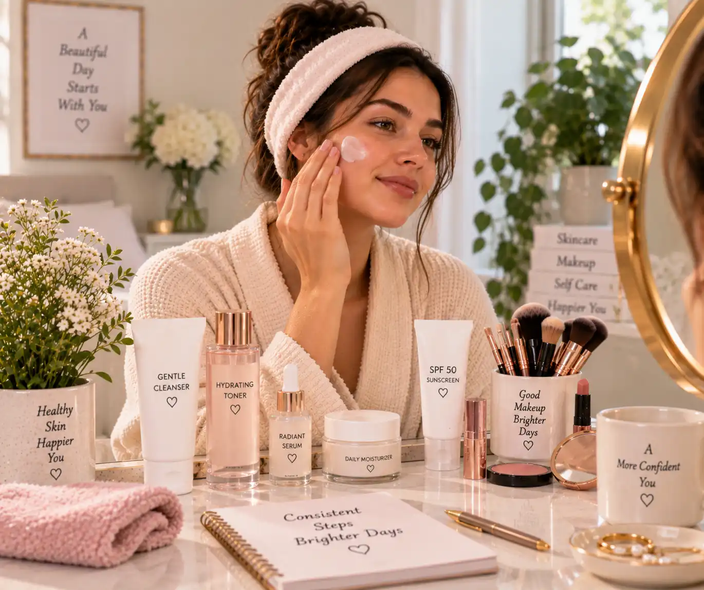 Woman following a consistent daily beauty routine