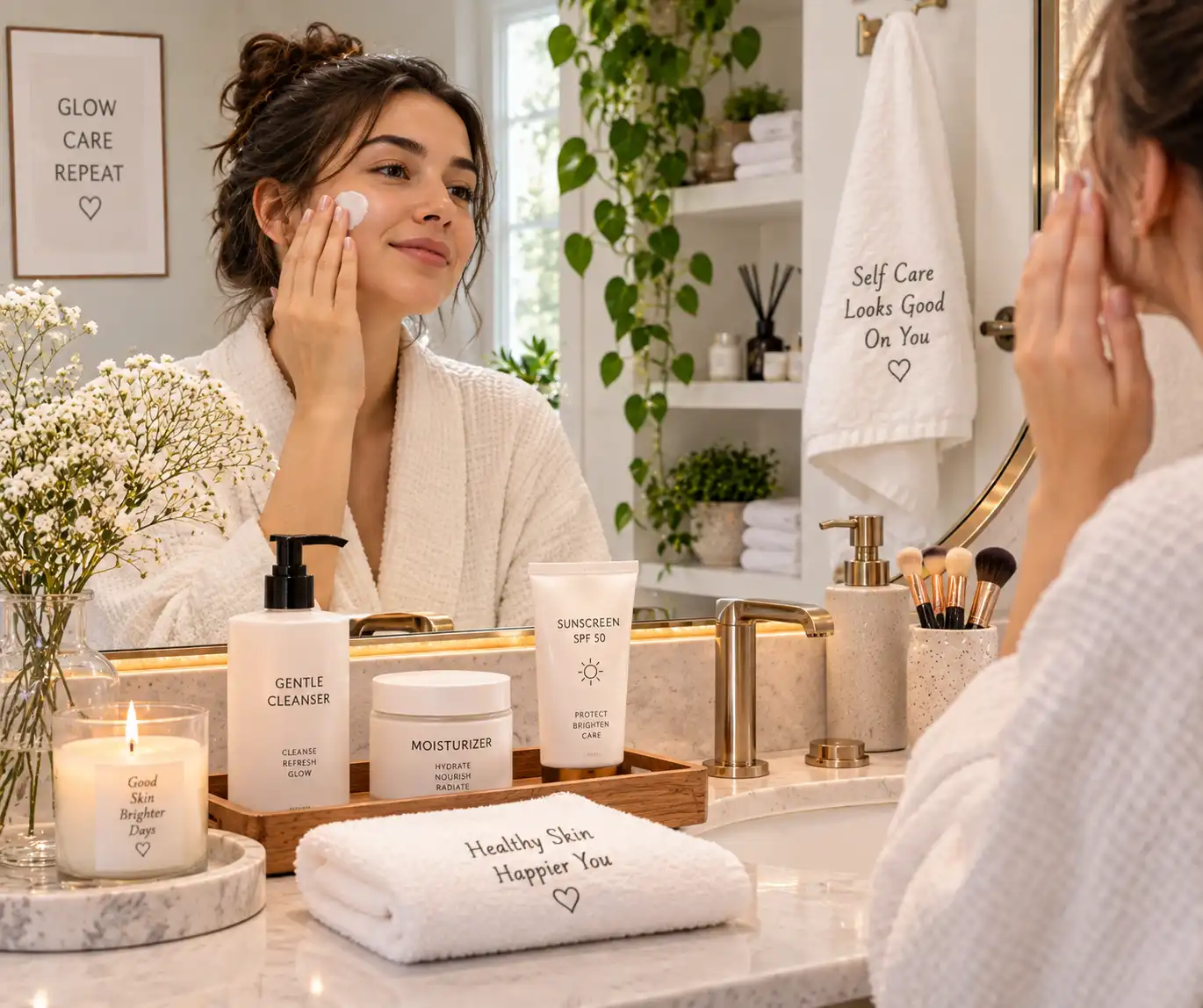 Woman following a simple everyday skincare routine
