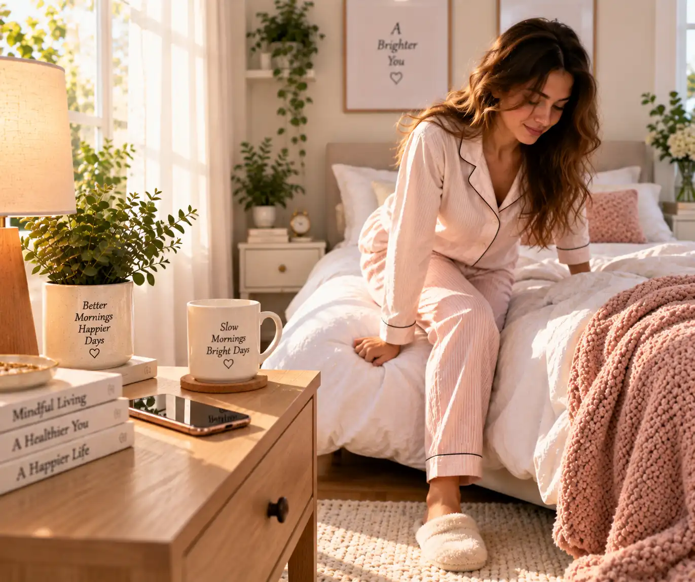 Phone resting on a bedside table during a calm morning