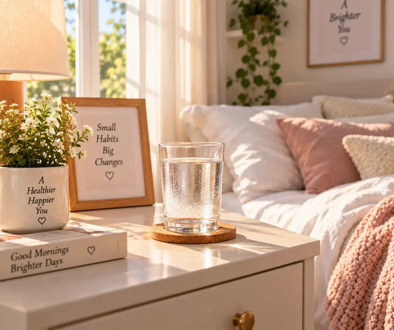 Glass of water ready for a morning routine
