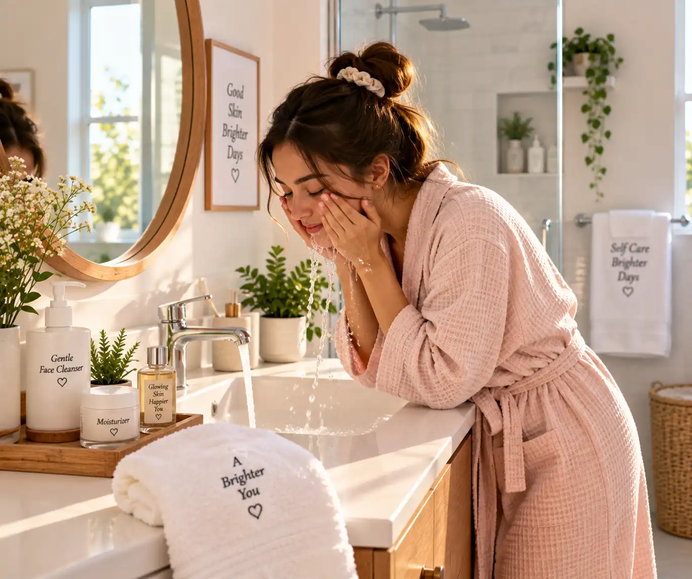 Woman freshening up during her morning routine