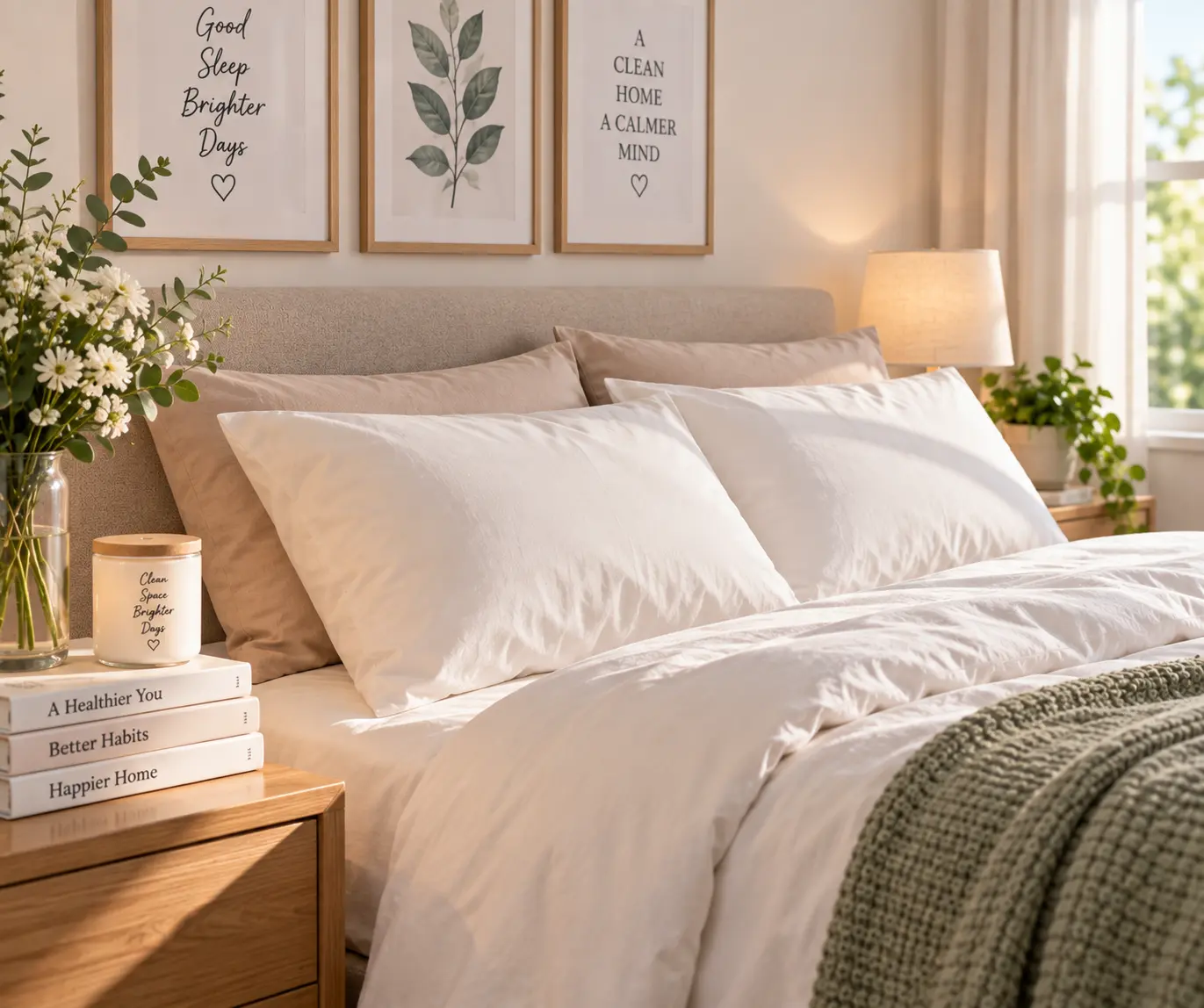 Fresh clean pillowcase in a simple bedroom setting