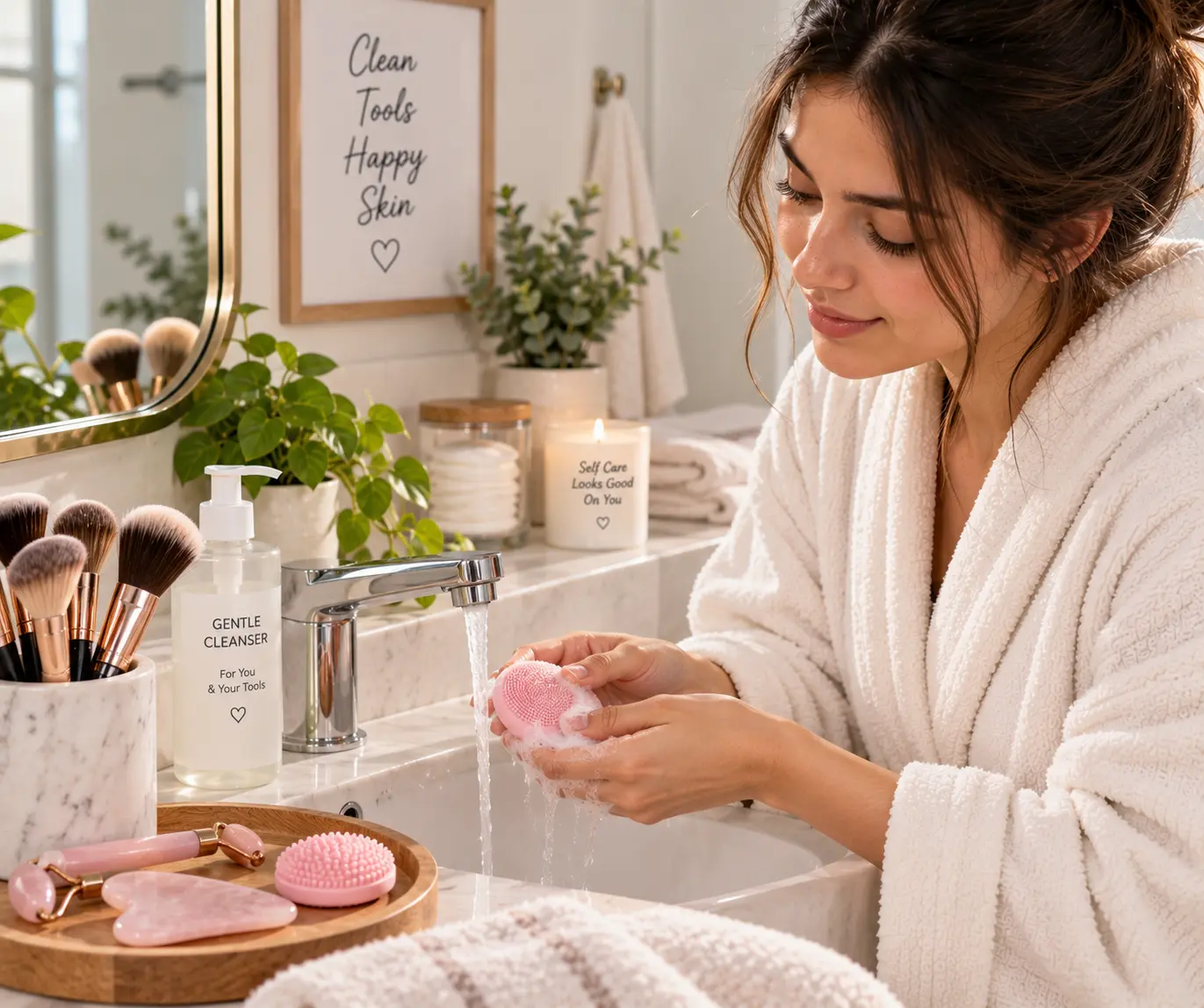 Cleaning reusable beauty tools as part of a skincare routine