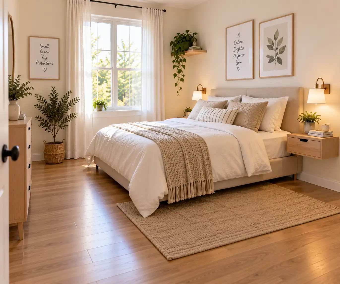 Small bedroom with an open floor and minimal furniture