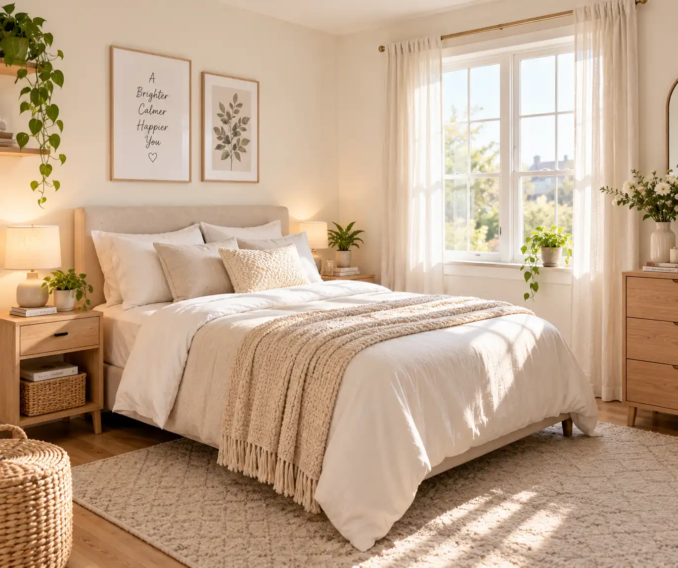 Small bedroom with light walls and neutral decor