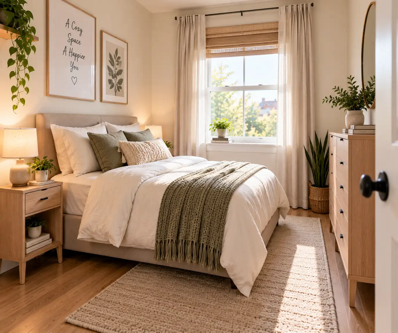 Small bedroom with furniture sized to fit the space