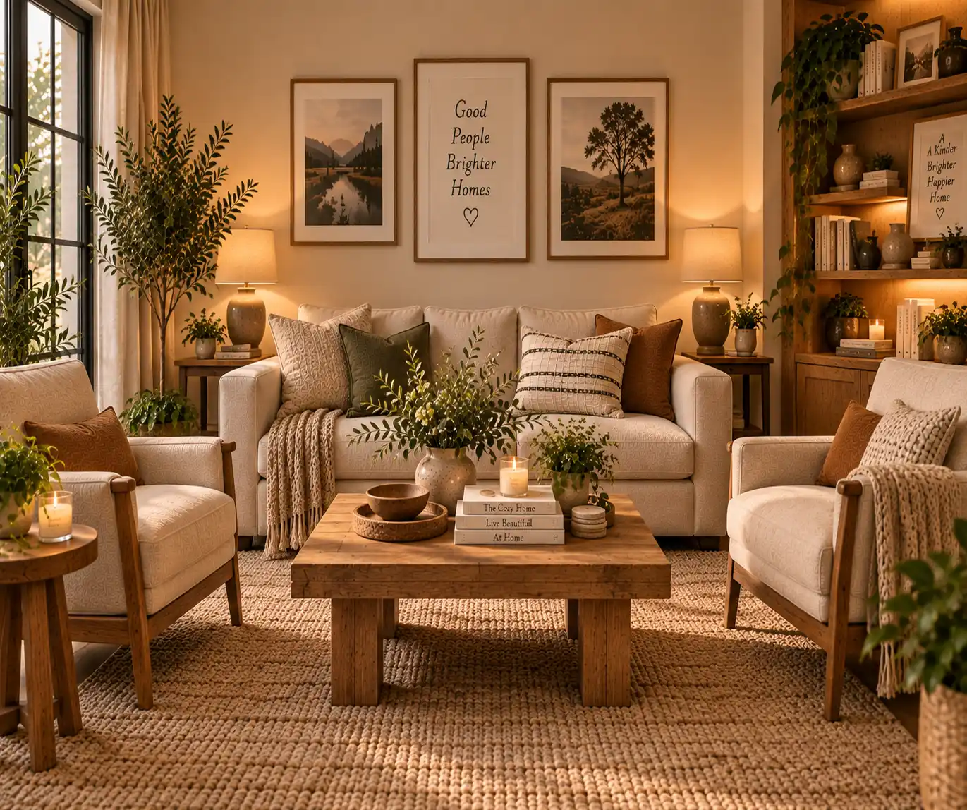 Living room seating arranged for comfortable conversation