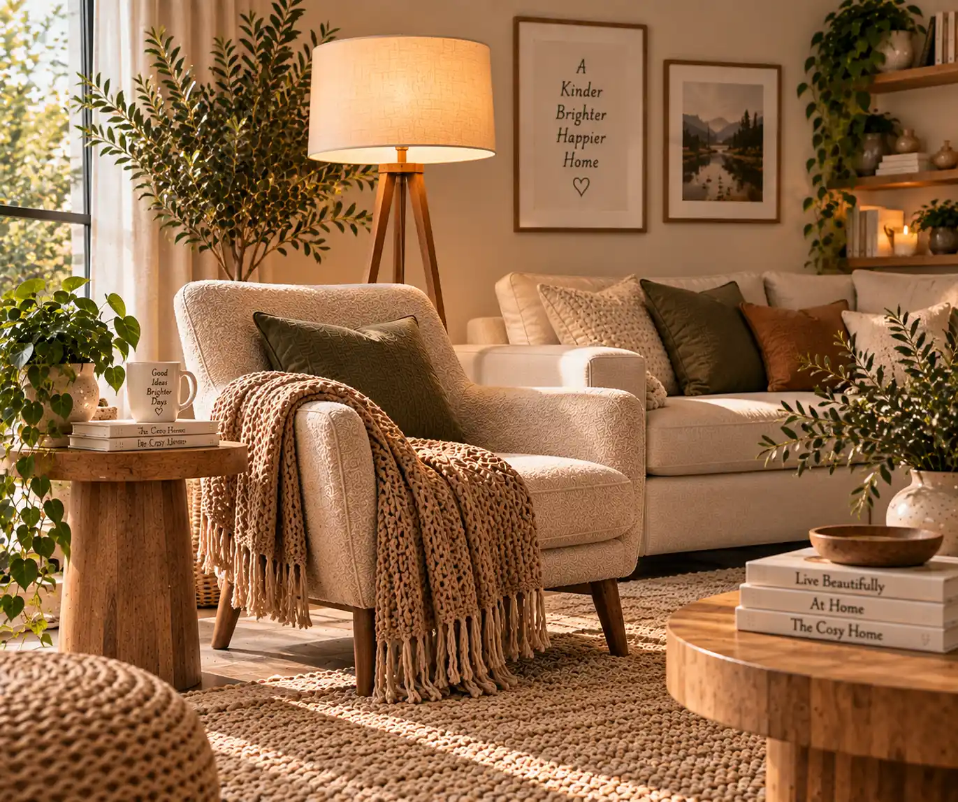 Accent armchair in a warm neutral living room